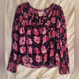 Pink and Navy Floral Girls Size 10/12 Shirt